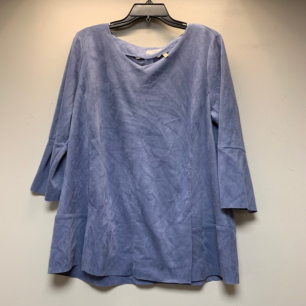Soft Surroundings Faux Suede Tunic Women PXL Blue Good Bell Sleeve 3BD78